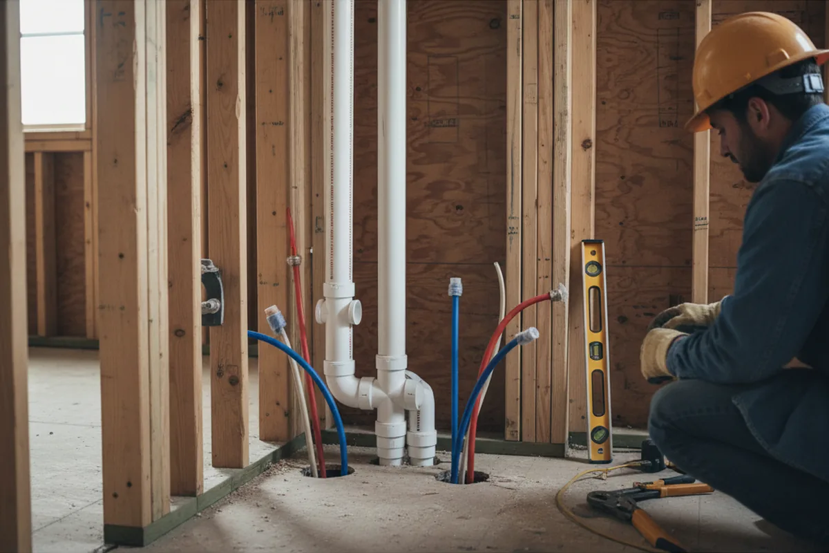 Drain and supply rough-in during Sump Pump Repair in Grabill
